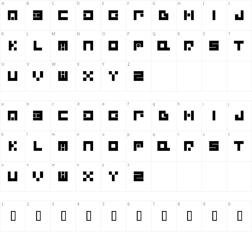 Alpha Quantum Glyphset的字符映射图