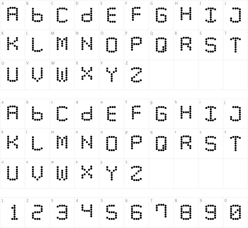 LED Counter Plus 7的字符映射图