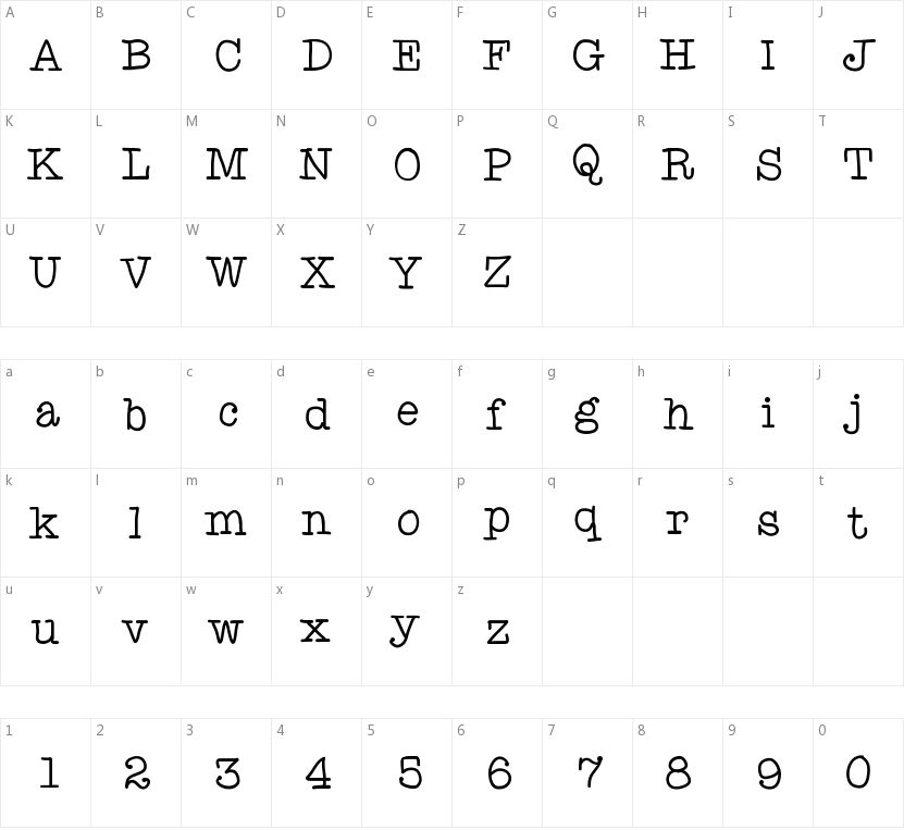 Ani Typewriter的字符映射图