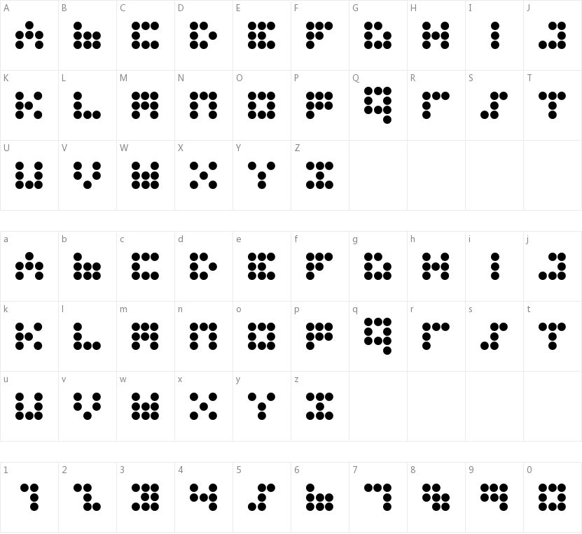 Imajix 9dot的字符映射图