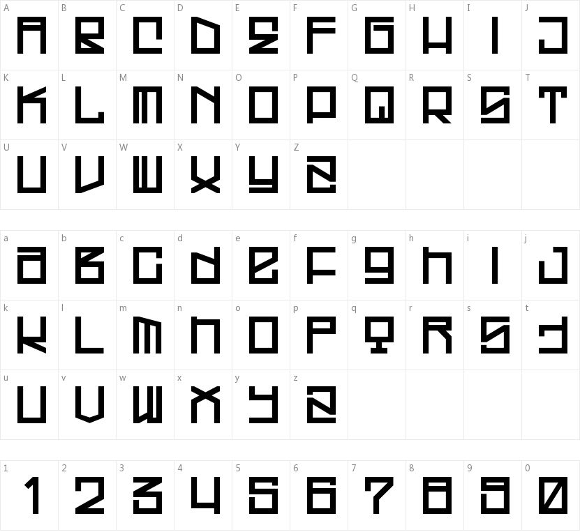 Westrider 2057的字符映射图