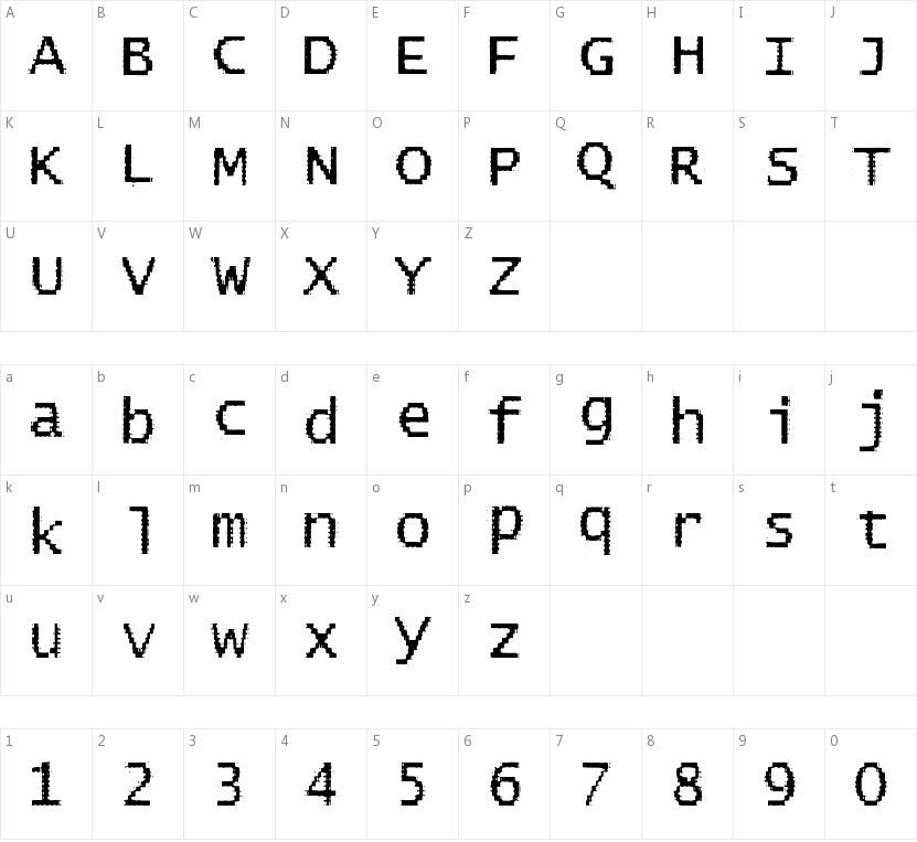 BadPad Distressed的字符映射图