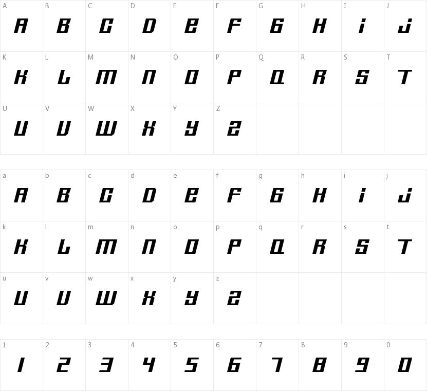 Tristar New的字符映射图