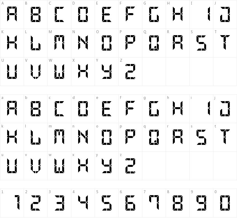 Advanced Pixel LCD-7的字符映射图