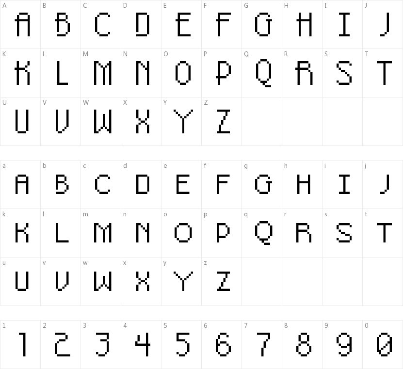 Pixel Noir的字符映射图