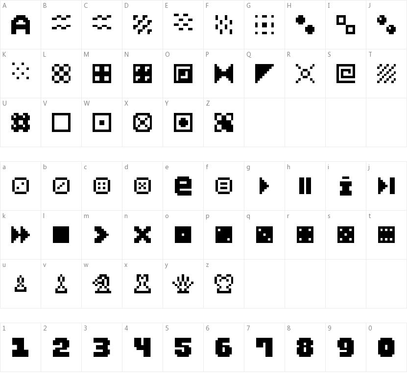 Pixel Dingbats-7的字符映射图