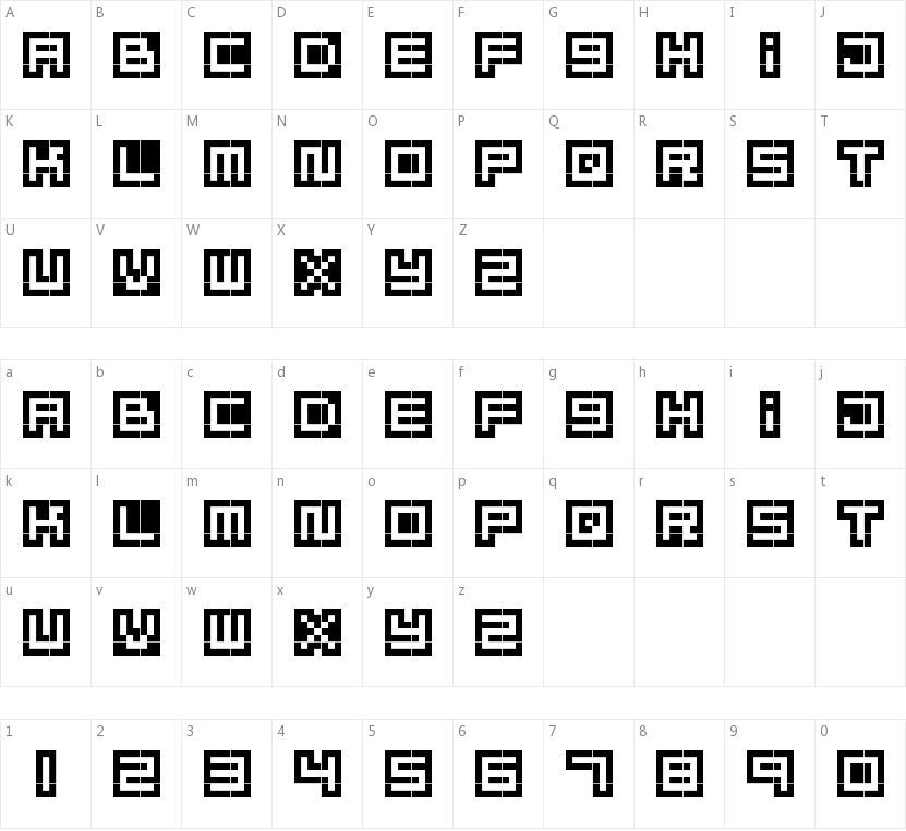 Mizu Font Alphabet的字符映射图