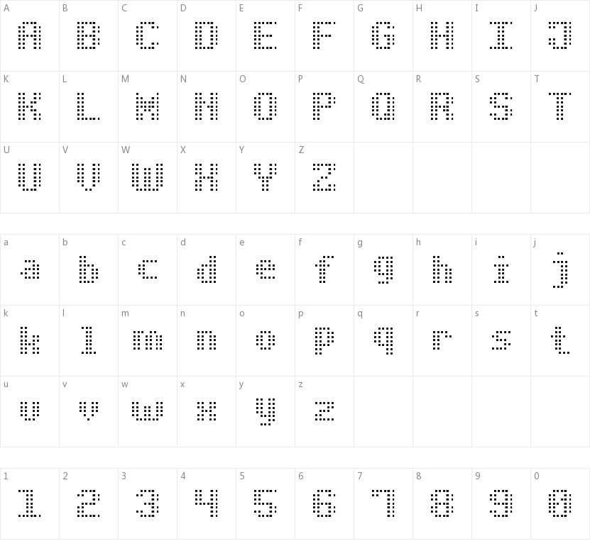 Bold Dot Digital-7的字符映射图