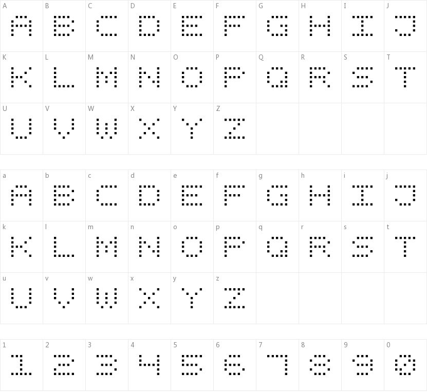 Square Dot Digital-7的字符映射图