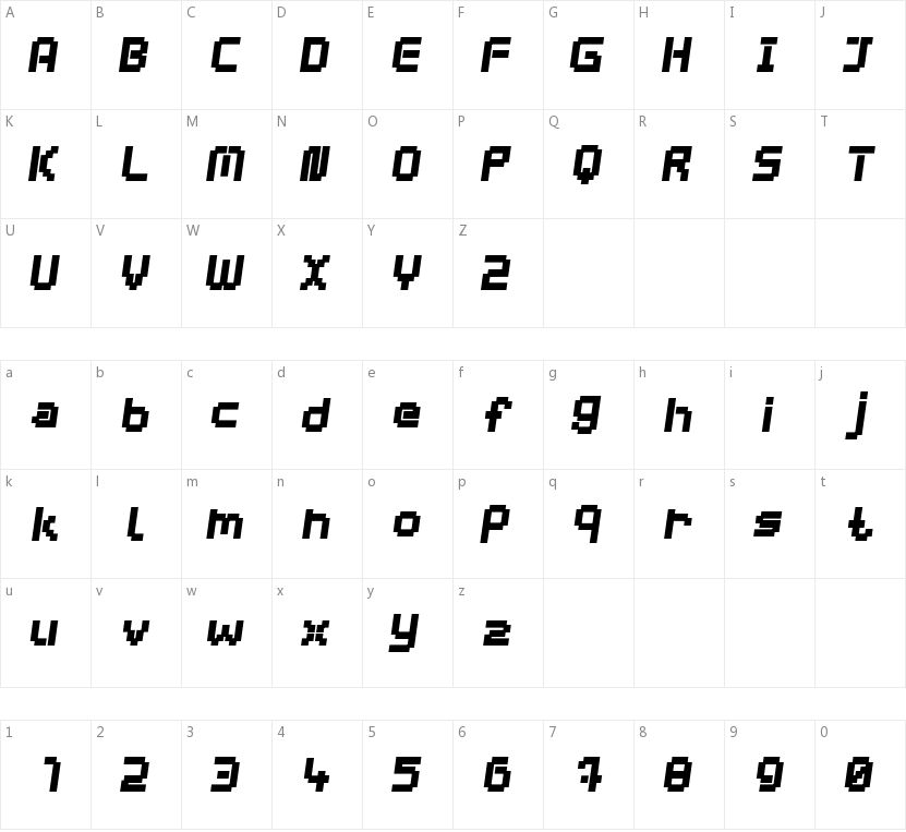 Webpixel Bitmap的字符映射图