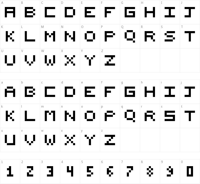 Nishuki pixels的字符映射图