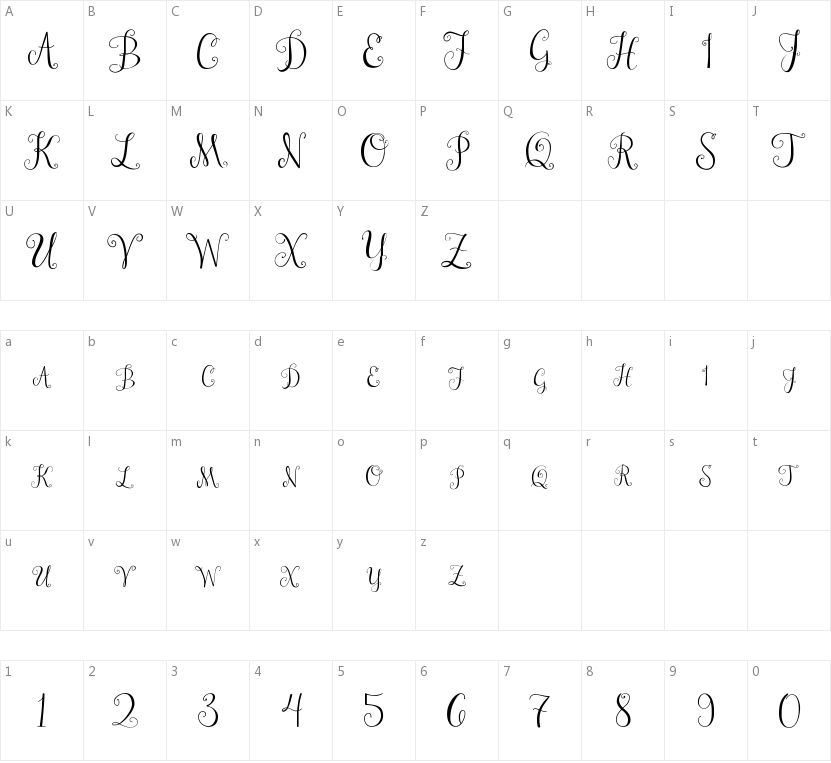 Janda Stylish Monogram的字符映射图