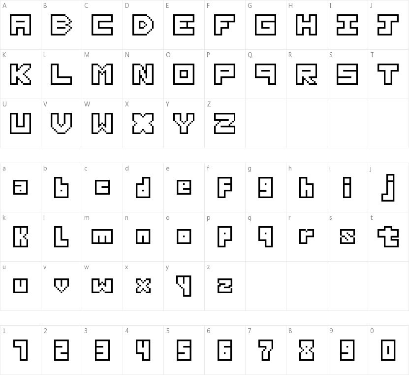 Thirteen Pixel Fonts的字符映射图