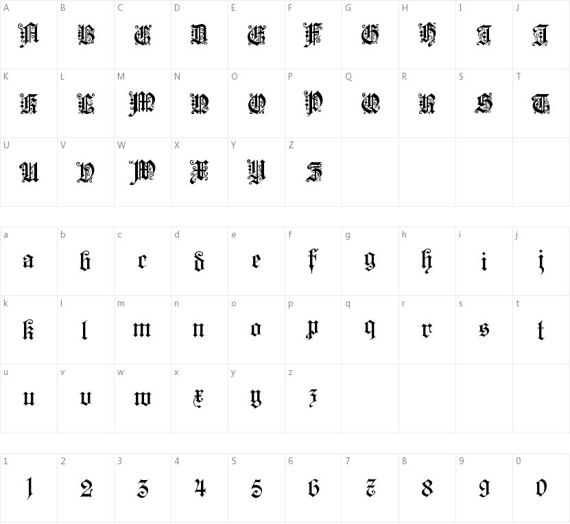 Kaiserzeit Gotisch的字符映射图