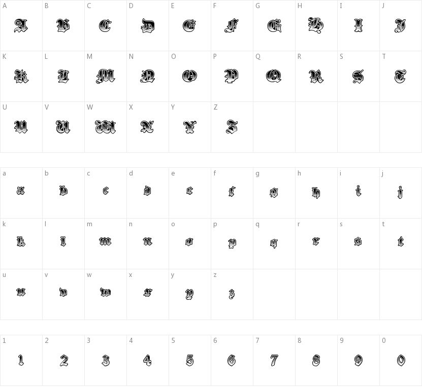 Gothik Steel的字符映射图