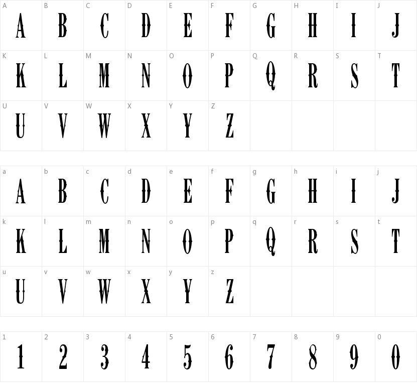 K22 Ambelyn Condensed的字符映射图