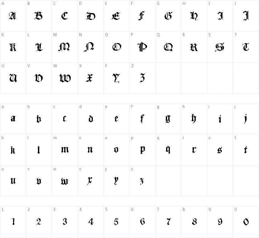 Sketched Cassius Broken的字符映射图