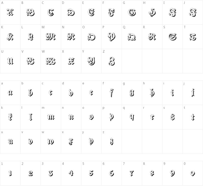 Fraktur Shadowed的字符映射图