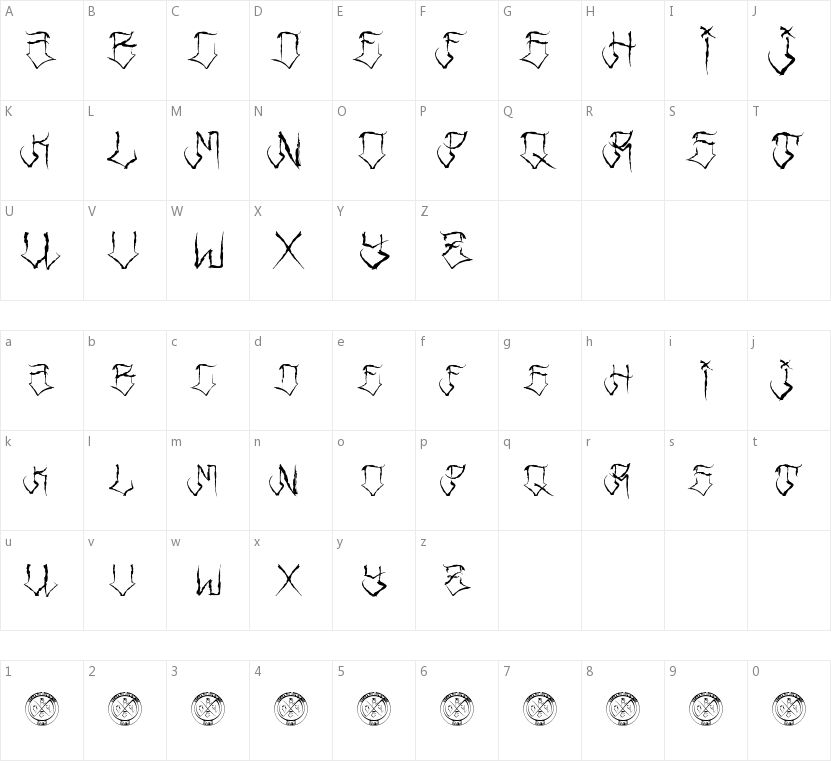 Riders Font的字符映射图