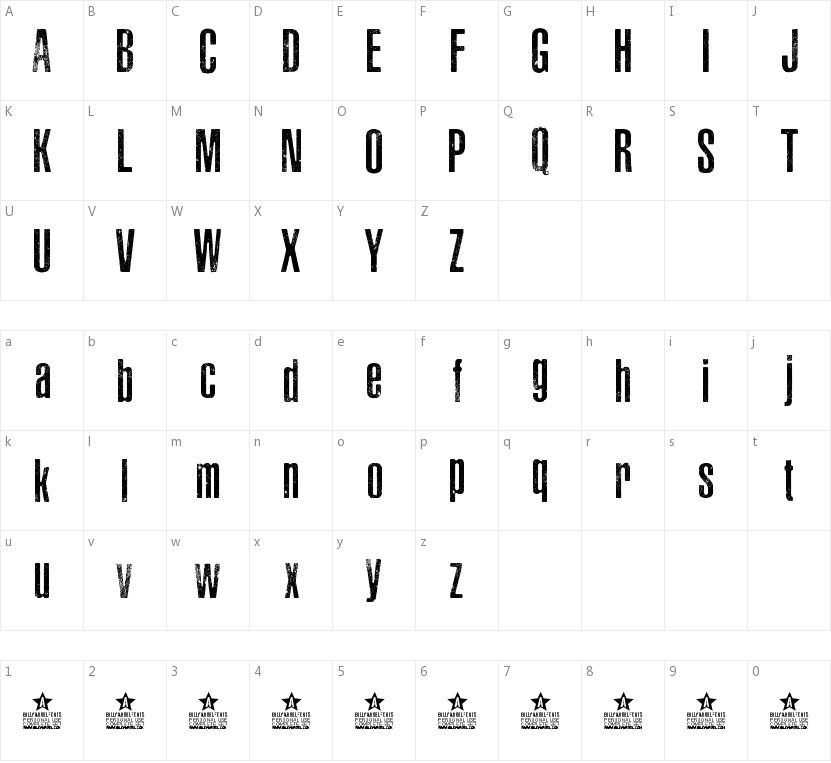 Asphaltic Scratch Rounded的字符映射图