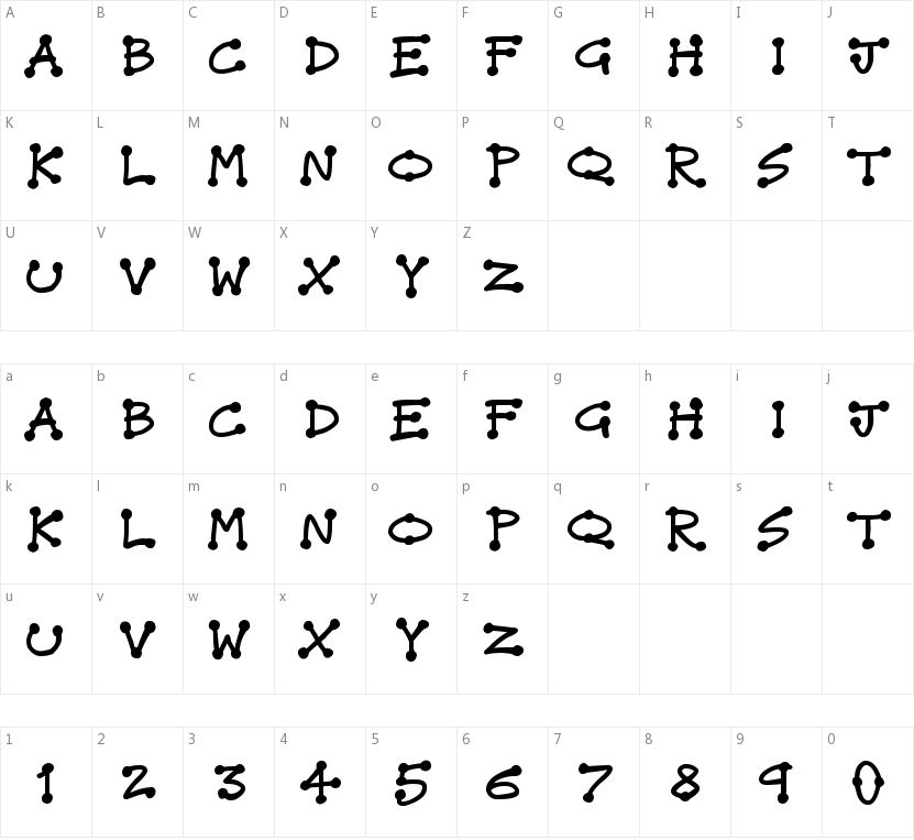 Dot Stick Doodles的字符映射图