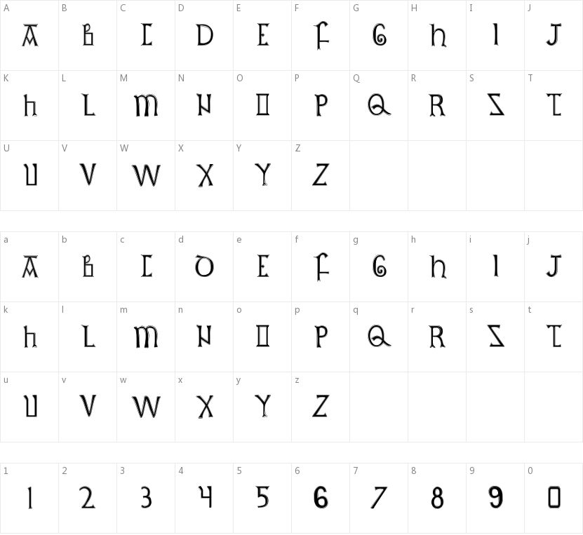 British Outline Majuscules的字符映射图