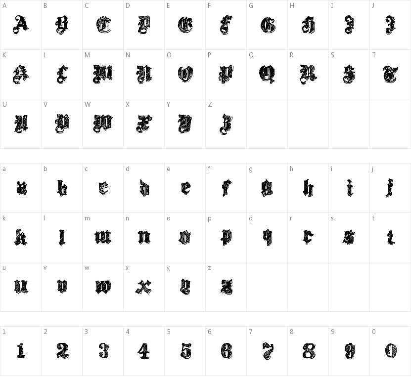 Twenty12的字符映射图