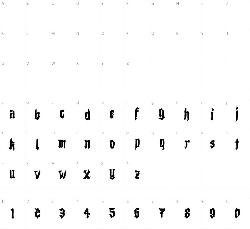 Shodo Gothic的字符映射图