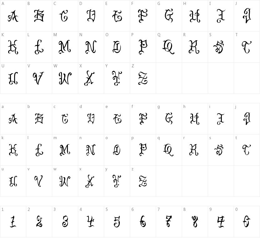 VTC Bad Englisch One的字符映射图