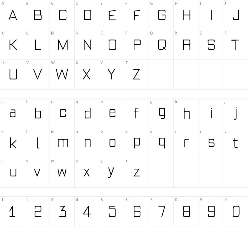 Modern Squared的字符映射图