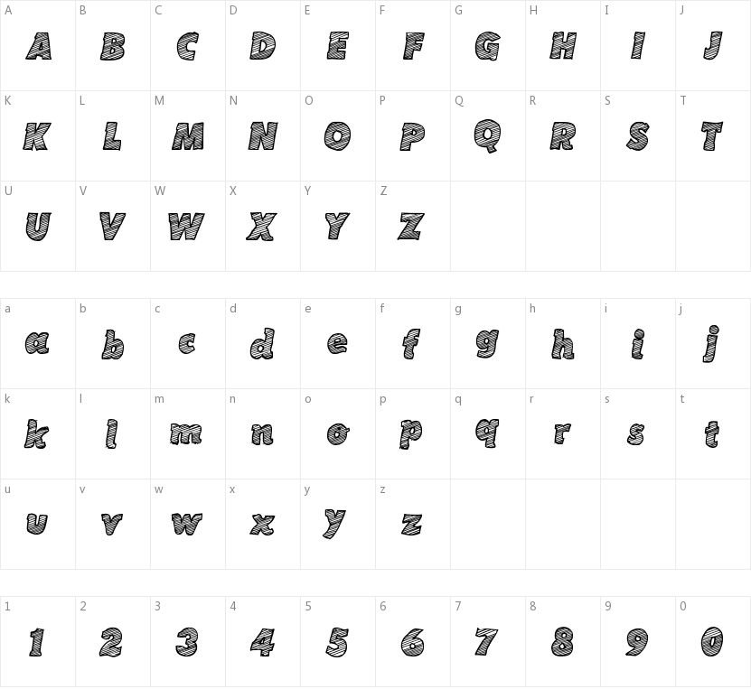 Sketch Coursive的字符映射图