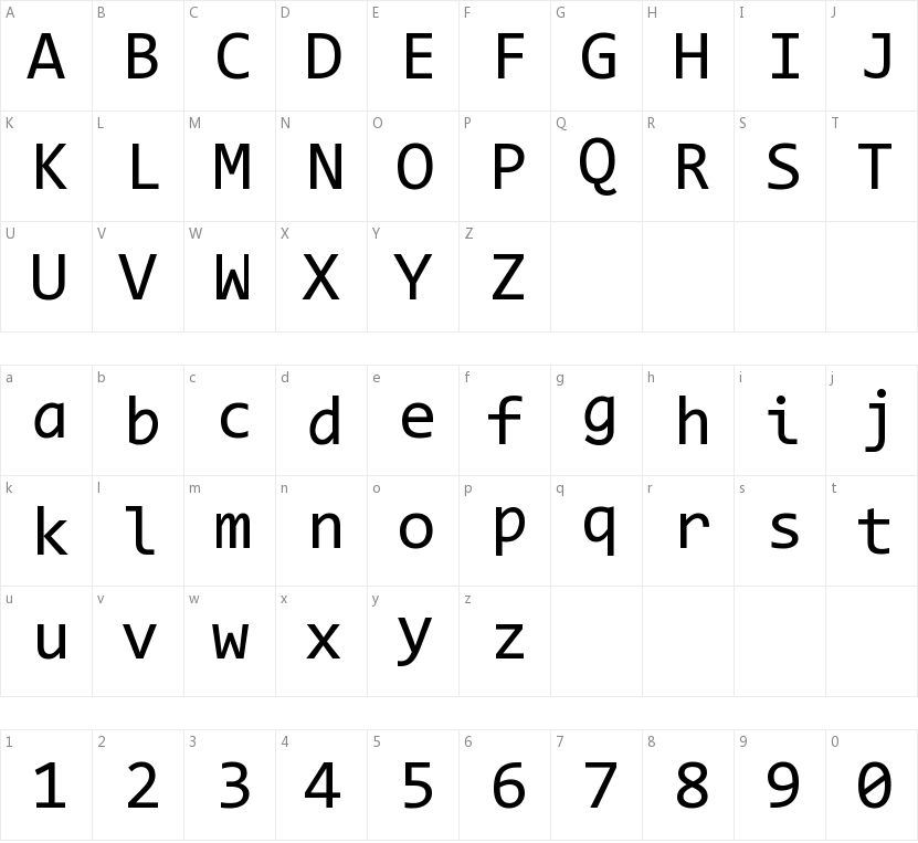 Code New Roman的字符映射图