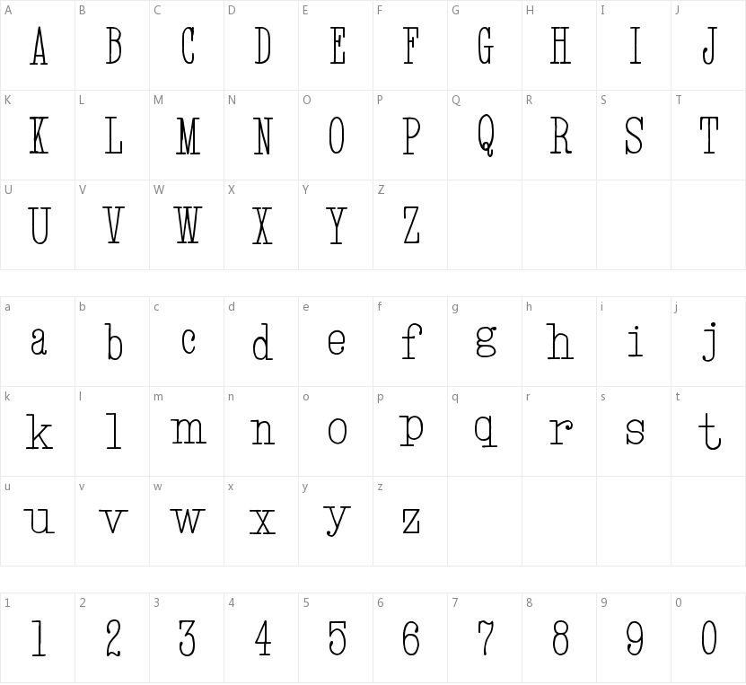 Hand TypeWriter的字符映射图