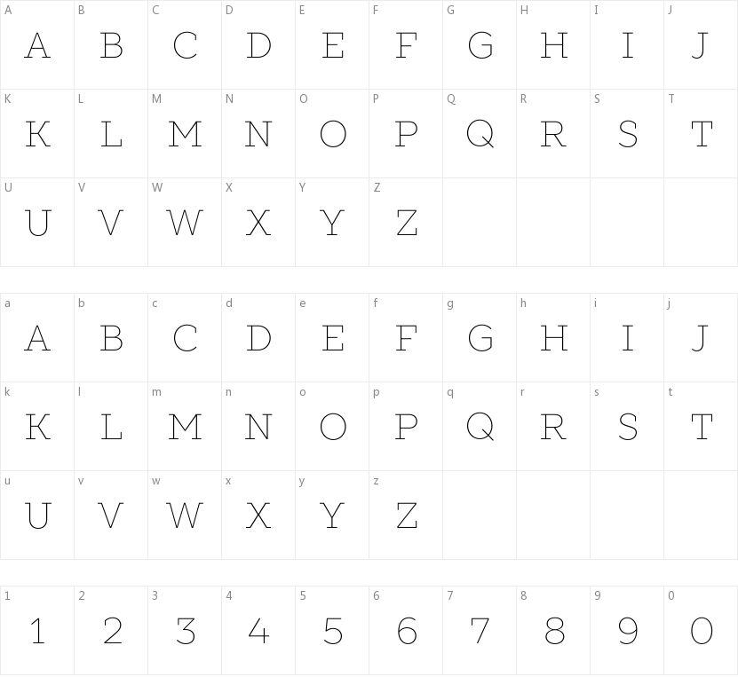 Slabs Thin的字符映射图