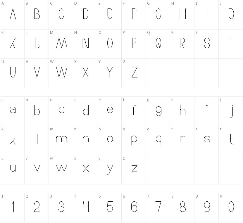 High Thin Light的字符映射图