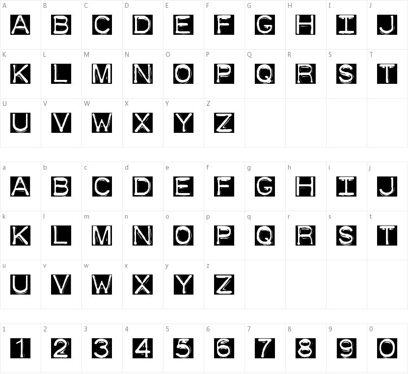 Dymo Font Invers的字符映射图