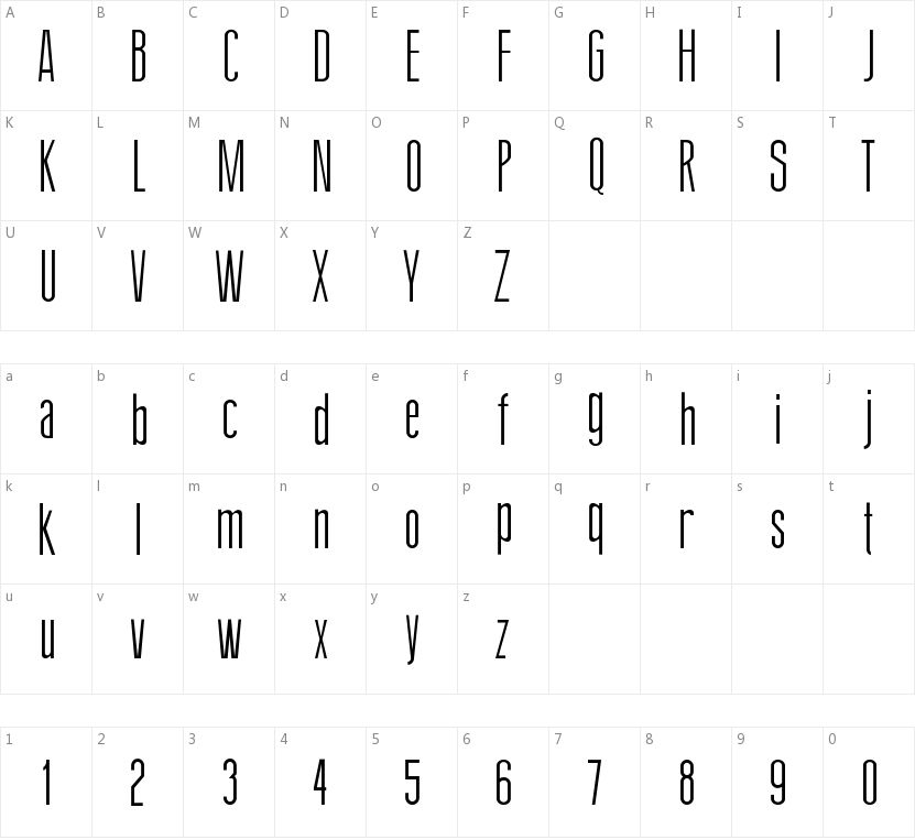 Thin Design的字符映射图