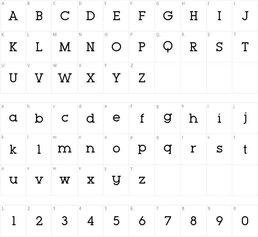 Typo GeoSlab的字符映射图