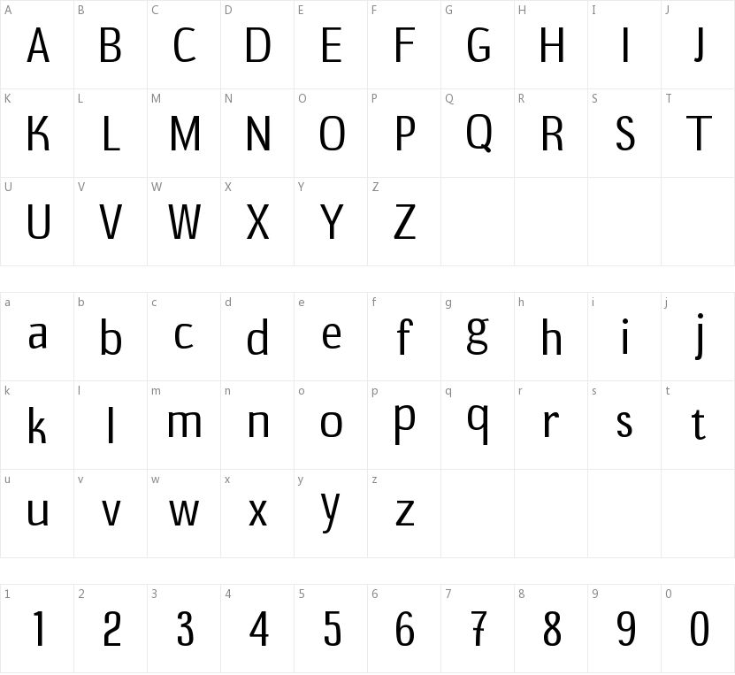 B20 Sans的字符映射图