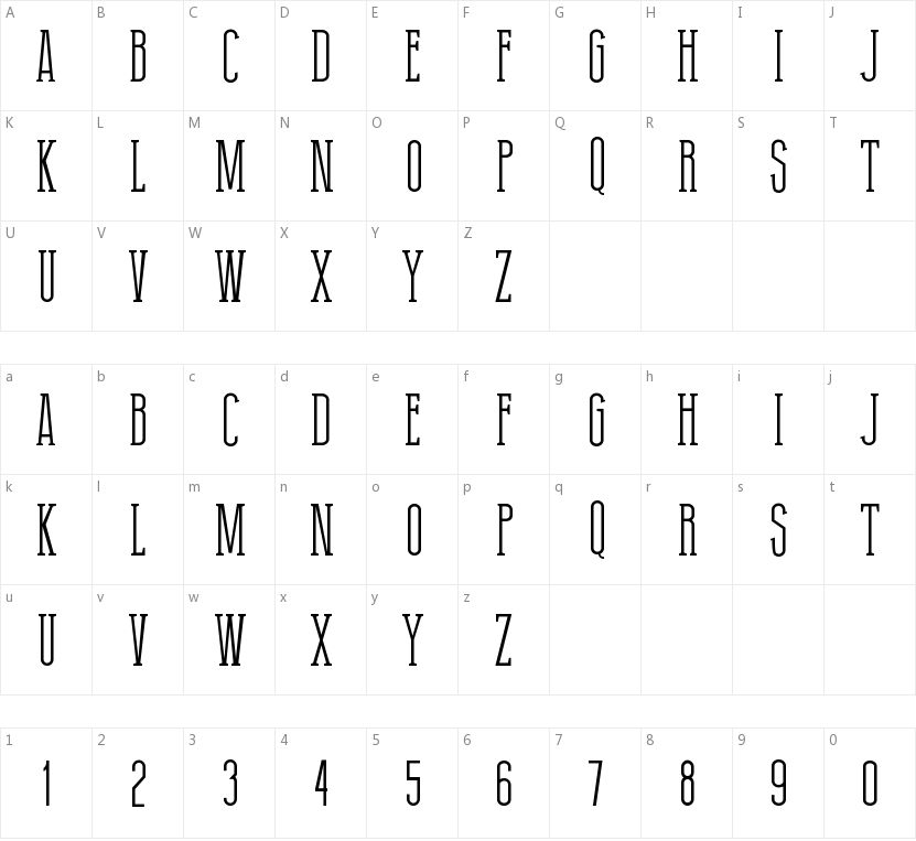 Thin Grotesk Serif的字符映射图