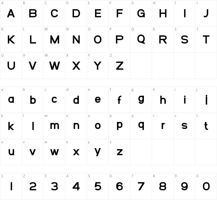 SF Arbocrest的字符映射图