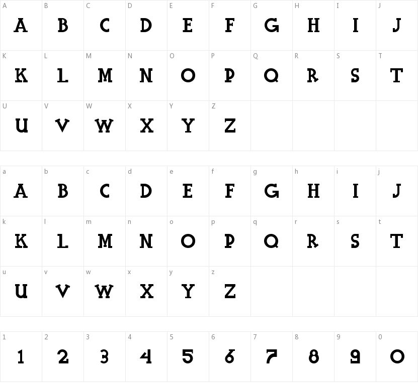 Halidians Blockserif的字符映射图