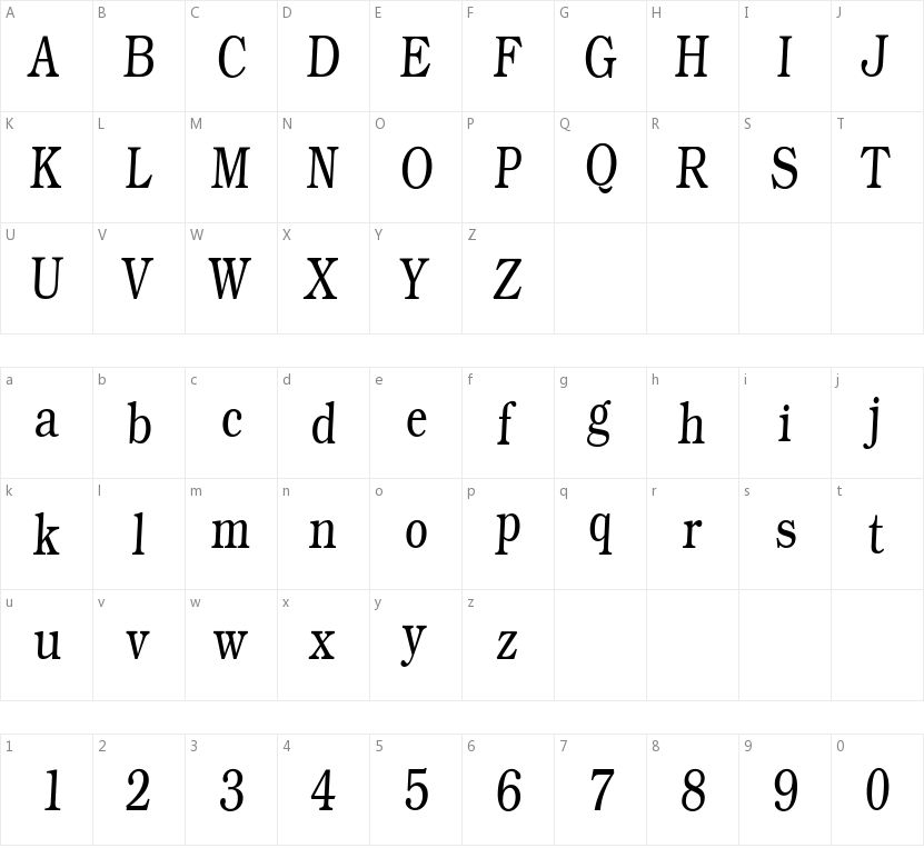 Weekdays Roman Slant的字符映射图