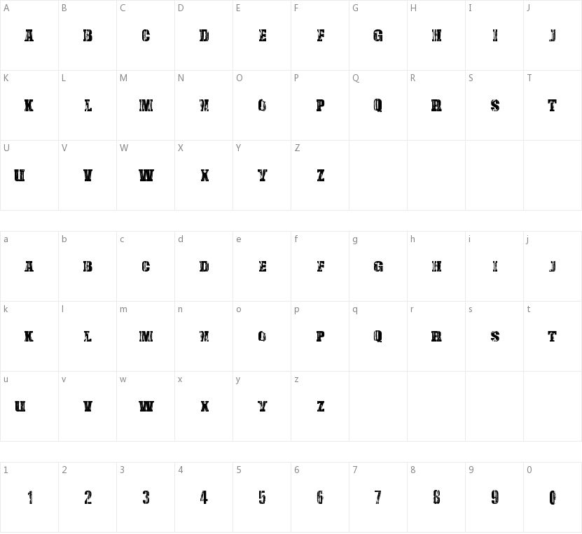 Damaged Serif的字符映射图