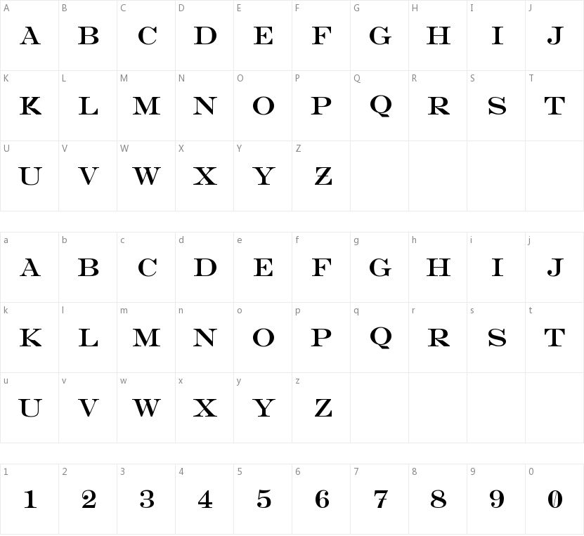 CM Pradaesque的字符映射图