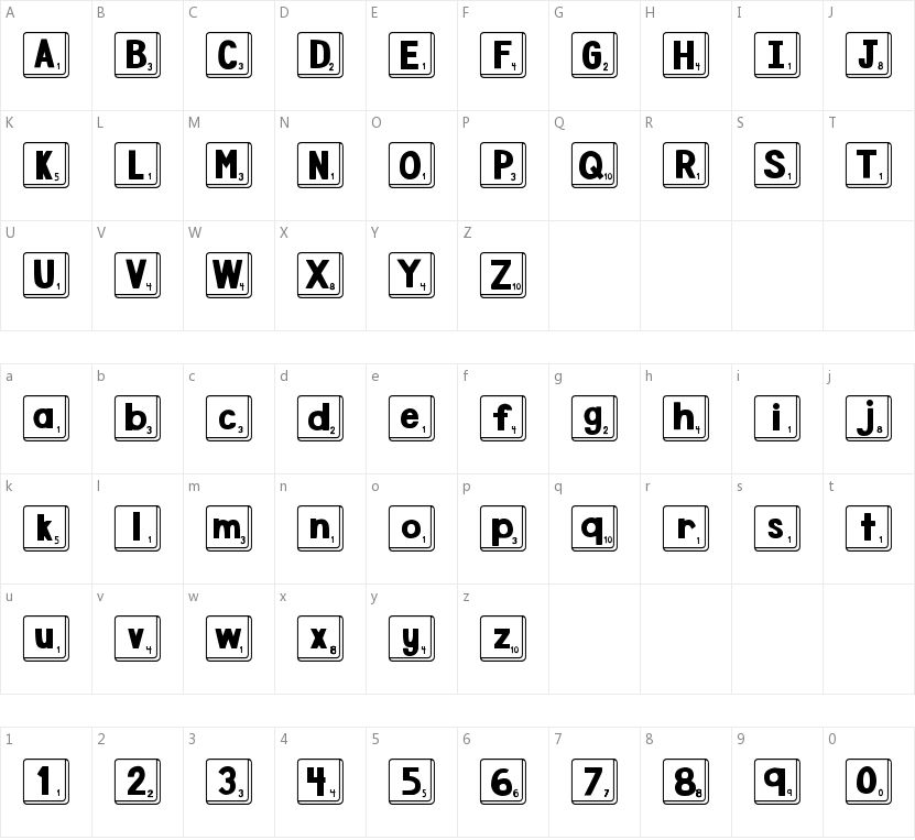 DJB Letter Game Tiles的字符映射图