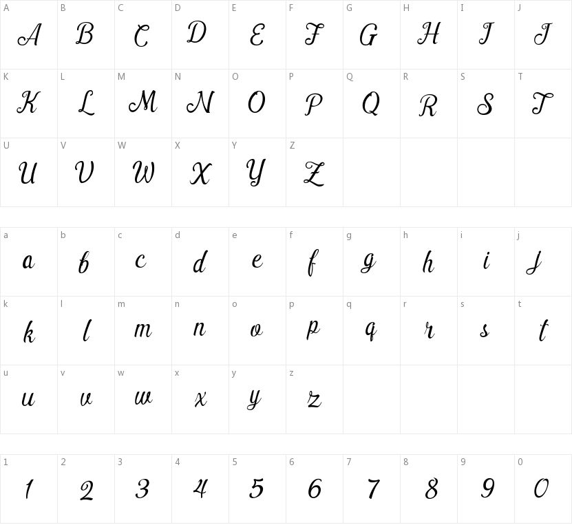 Pamega Script的字符映射图