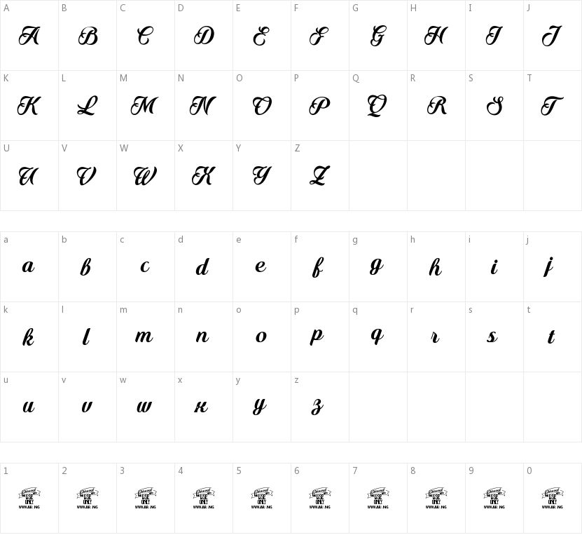 Quincho Script的字符映射图