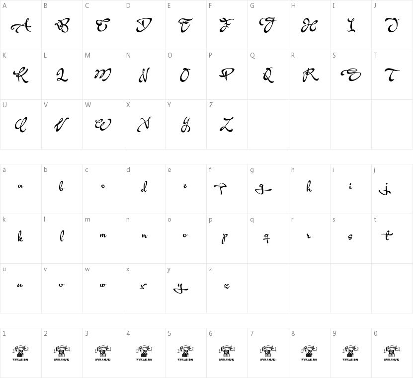 Acryle Script的字符映射图