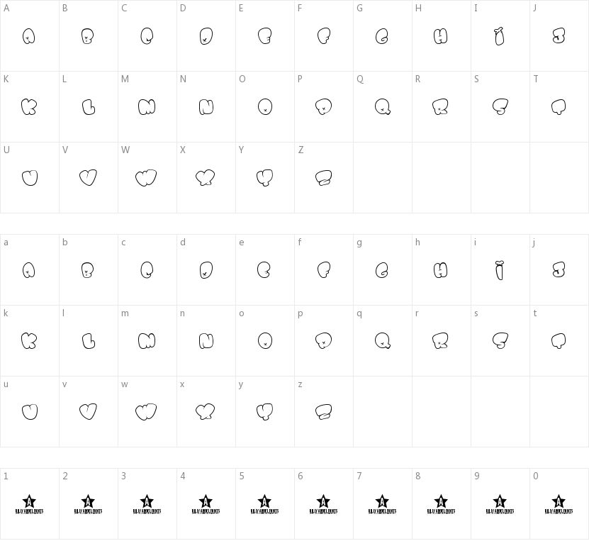 Bomb Font的字符映射图